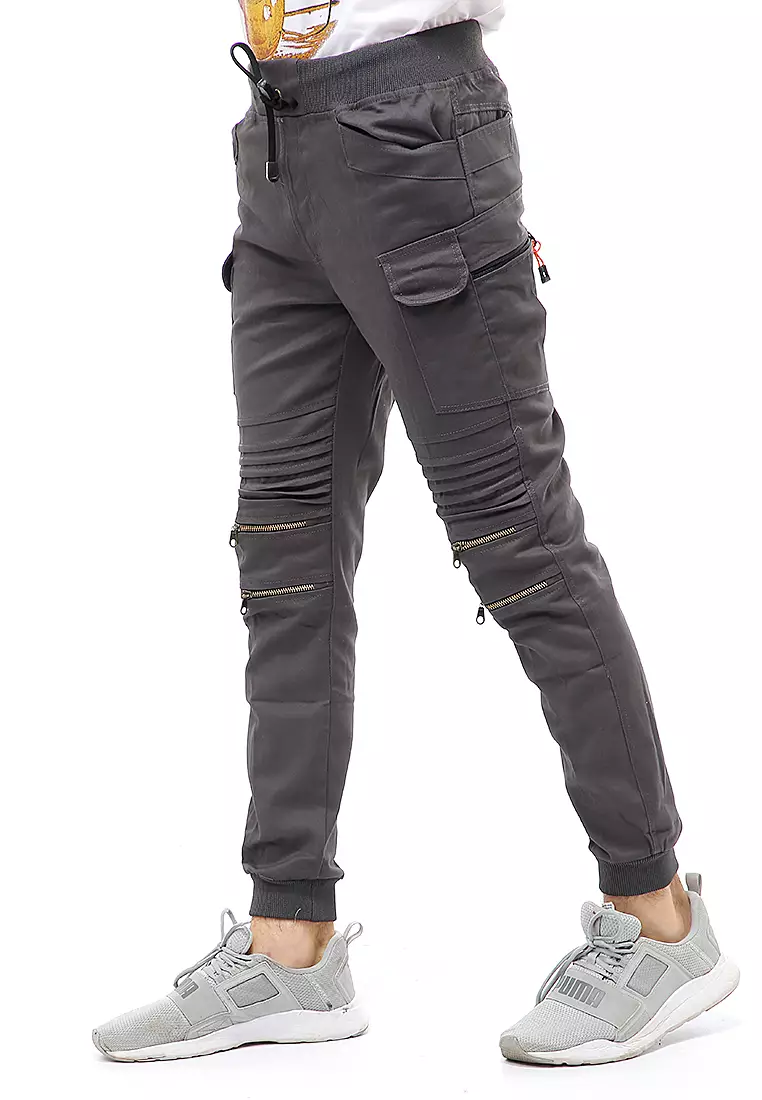 Locko Celana Panjang Jogger Cargo Pria Resleting Material Cotton Twill ORIGINAL - Gray