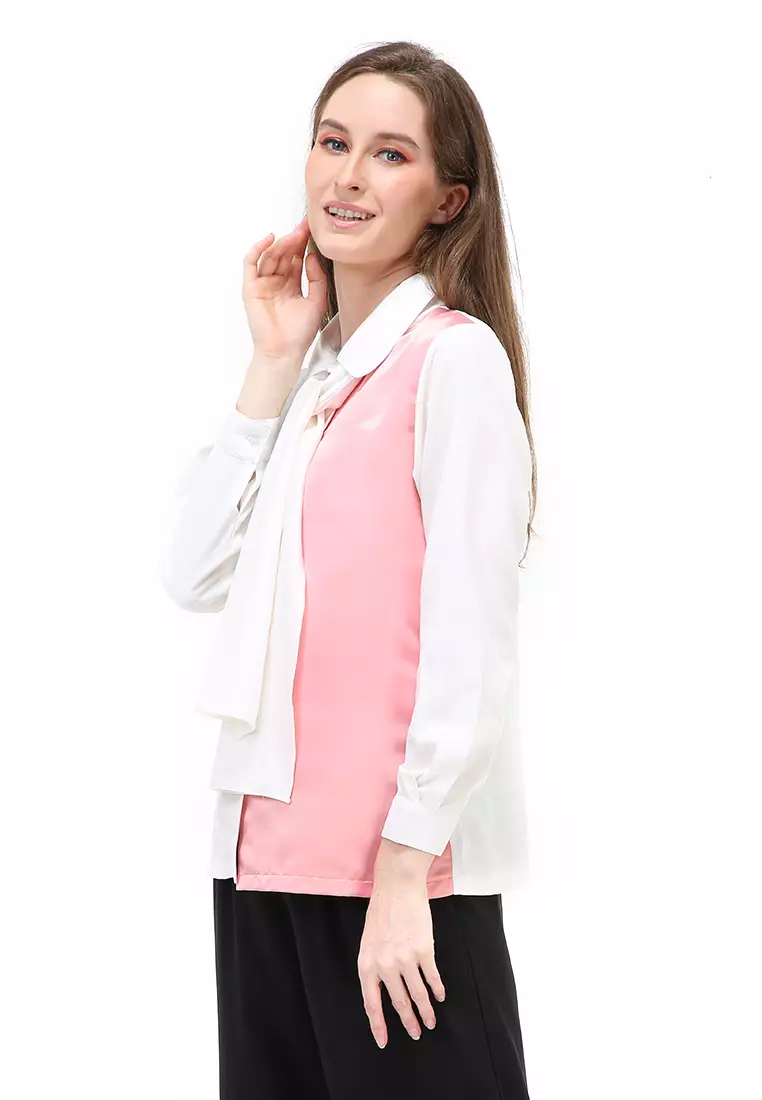 Caliya Blouse Long Sleeves Wanita Motif Polos Atasan Wanita Casual - Peach