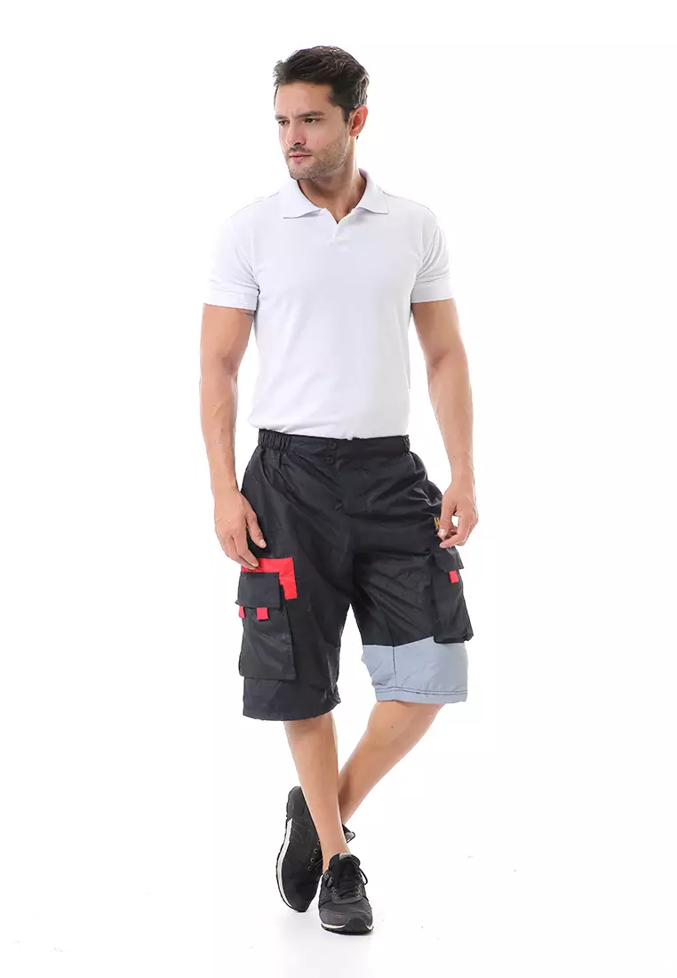 Grissham Celana Cargo Pendek Pria Short Pants Kasual Material Parasut ORIGINAL - Black