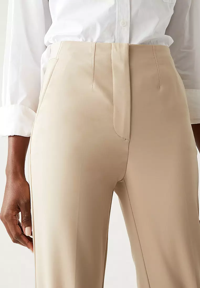 Cotton Blend Slim Fit Cropped Trousers