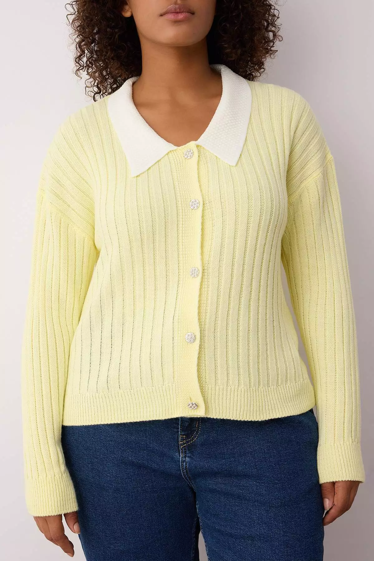 Yellow Knitwear Large Size Cardigan Tbbaw23Av00084