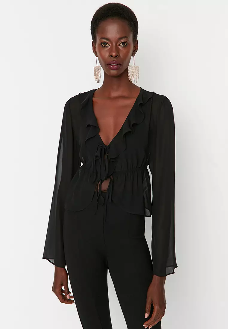 Black chiffon crop top store
