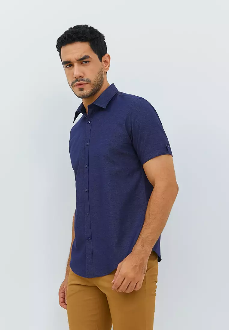Jobb Evins Kemeja Pria Lengan Pendek Slim Fit Navy Colour Navy