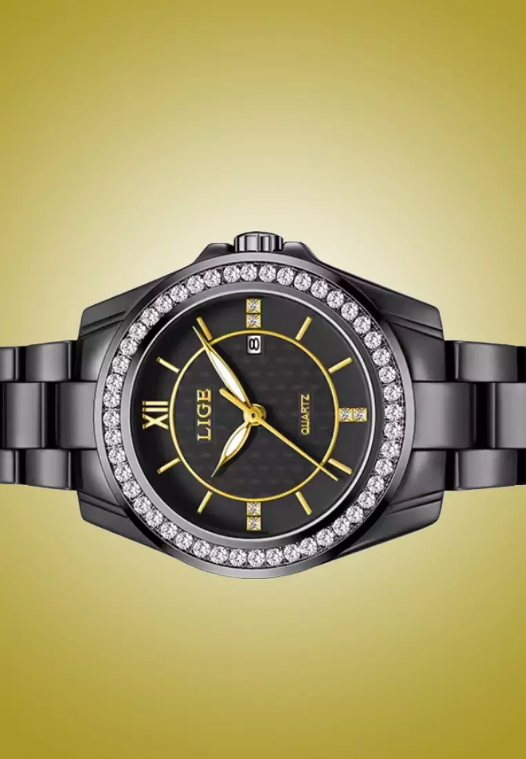 Ladies Alloy Quartz Watch, 32mm , Paved with Crystals, Ceramic Bracelet