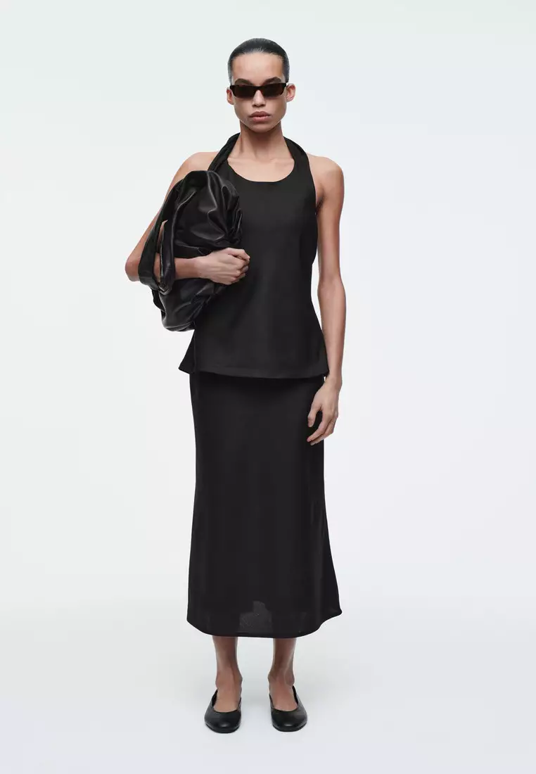 COS LINEN-BLEND MIDI COLUMN SKIRT
