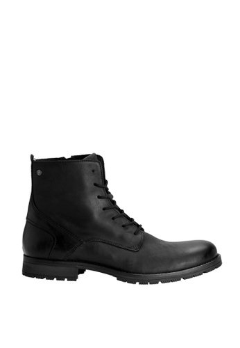 Jack & Jones black Orca Leather Boots 08AC4SHA93B777GS_1