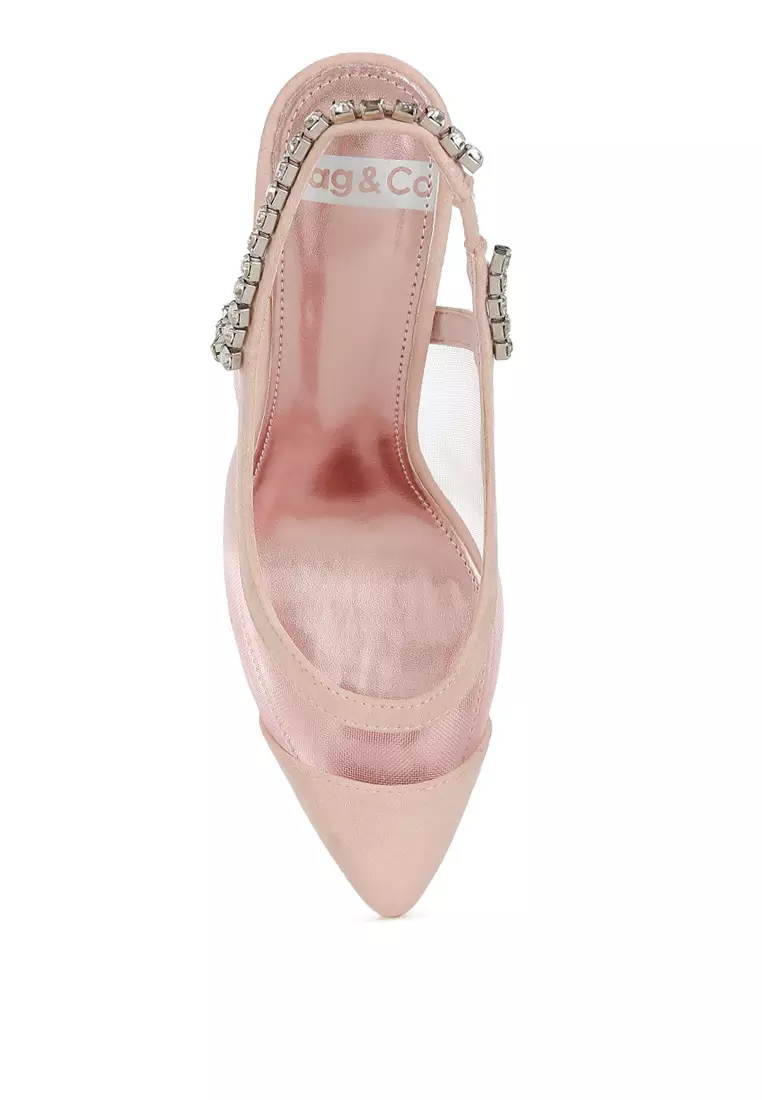 粉紅色細高跟露跟涼鞋