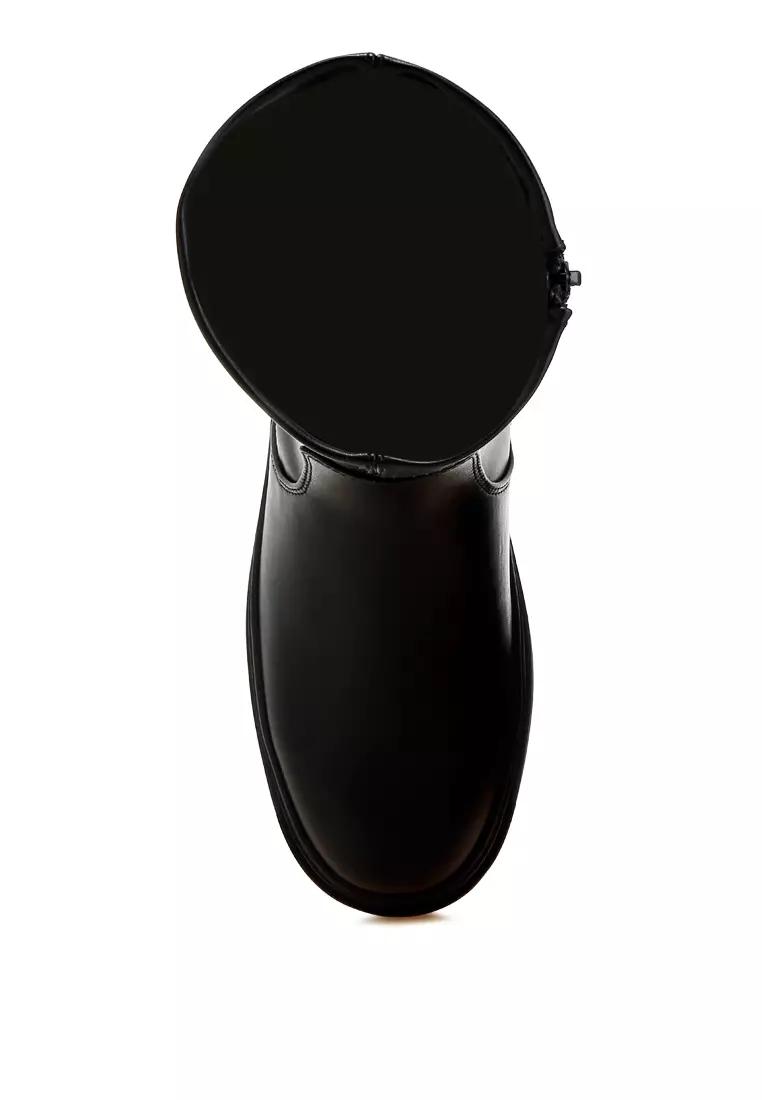 Chunky Faux Leather Calf Boots in Black