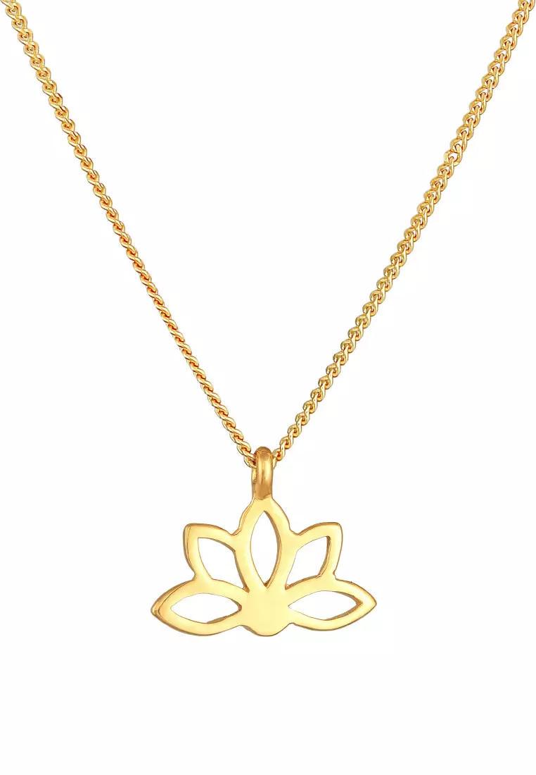 Kalung Perhiasan Perak 925 Wanita Lotus Flower Pendant Spiritual Gold Plated