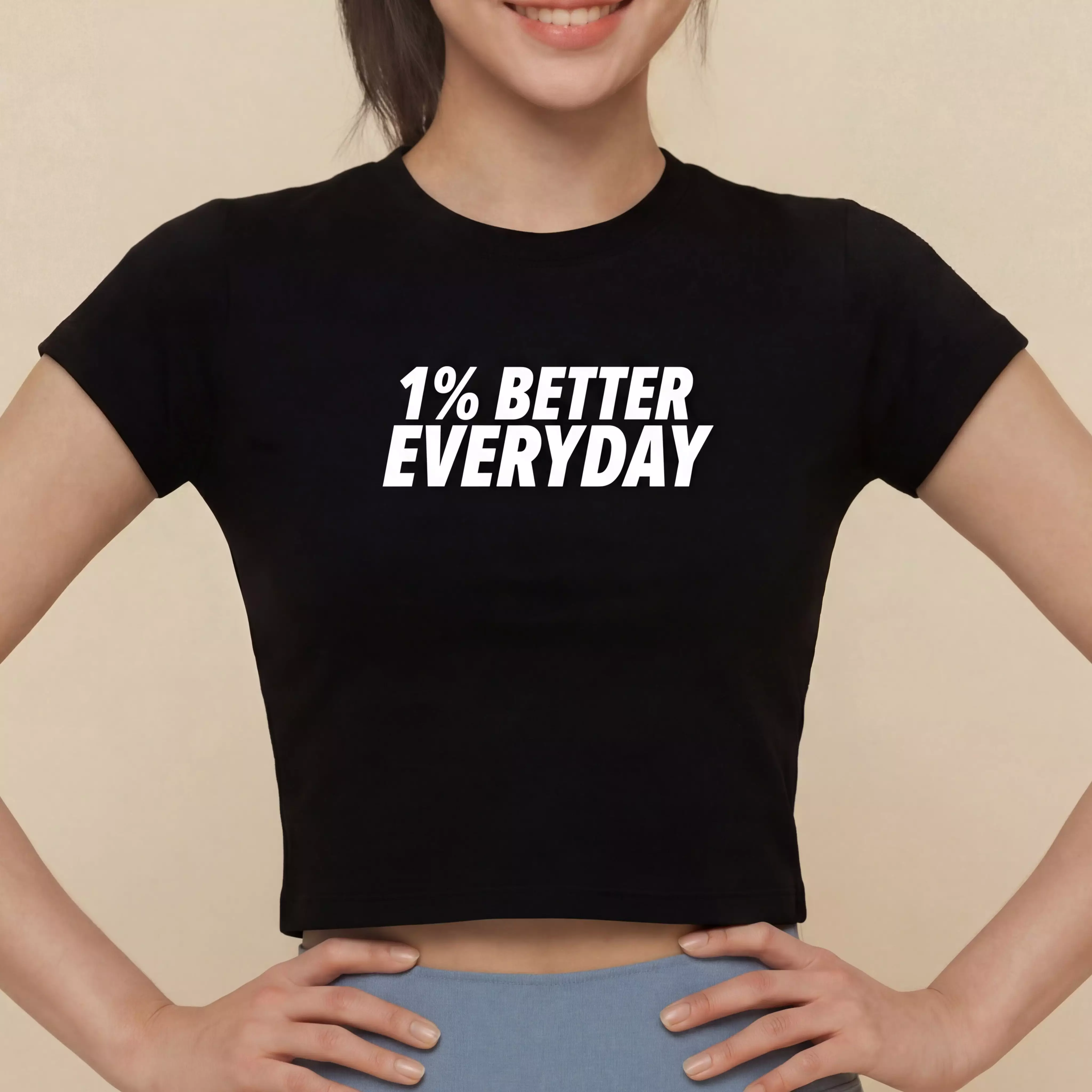 THIRDDAY Kaos Gym Wanita Crop Top RCP instacool "1% better everyday" hitam LTH36