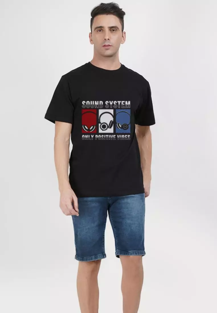 Sound Sytem Graphic Black Cotton Short Sleeve Regular Fit T-Shirt