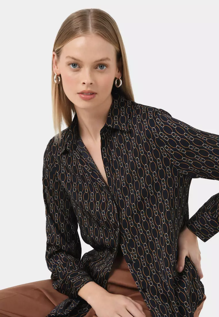 Chain print hot sale satin blouse