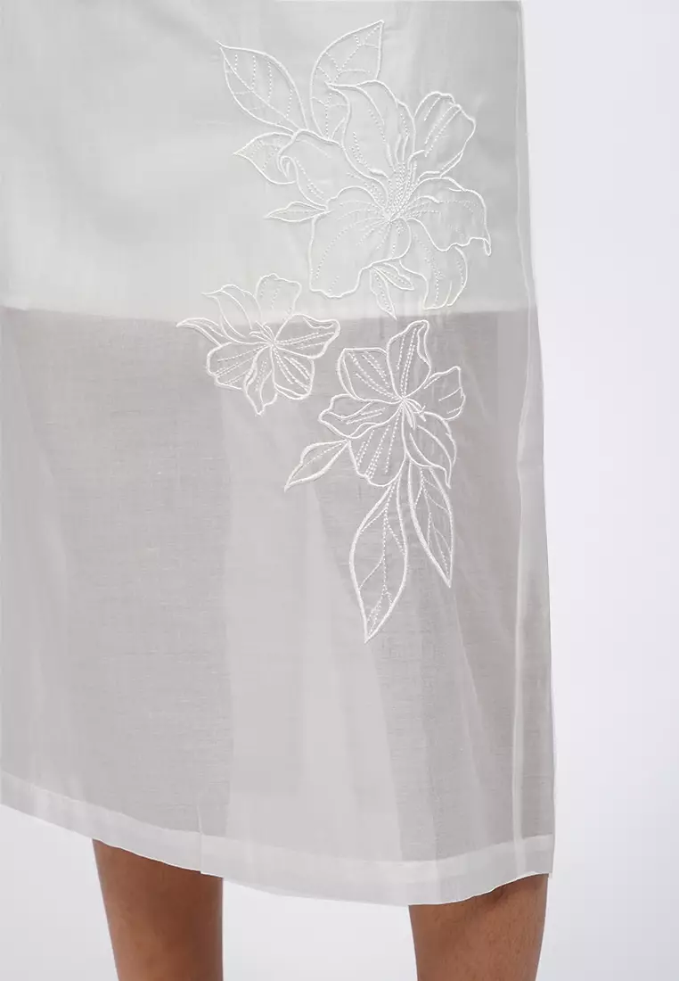 Embroidered Sheer Midi Skirt