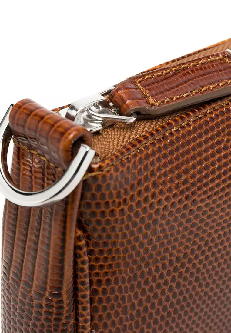 Rachel Lizard Embossed Leather Shoulder Bag in Tan