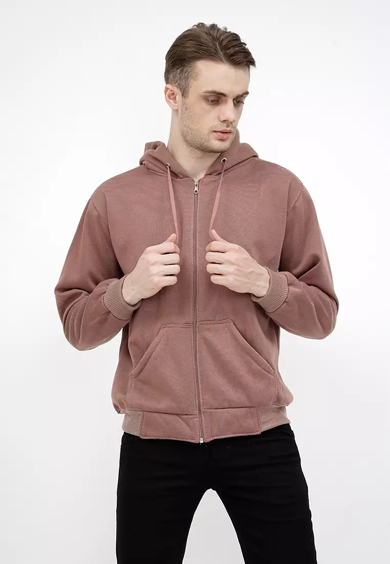 Jaket Polos Hoodie Zipper Sweater Warna dusty pink