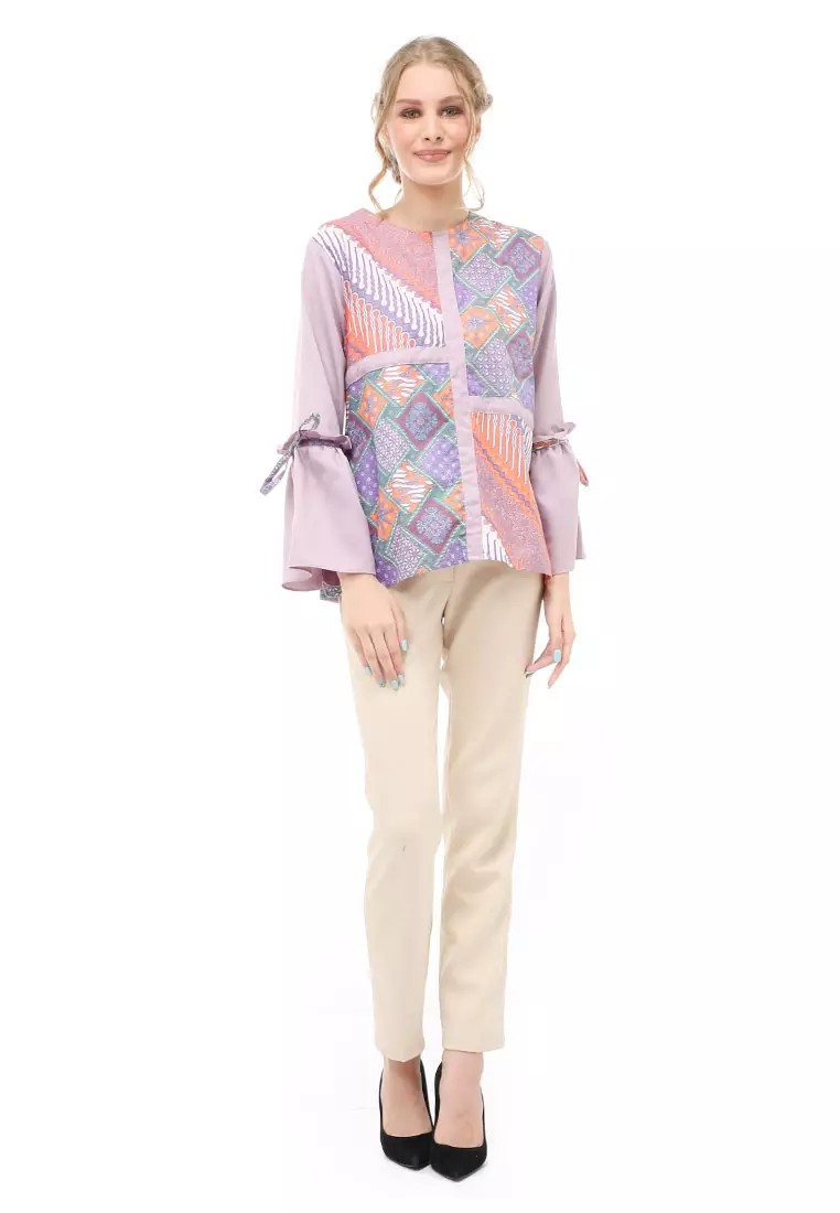 Lynelle Blouse Batik Wanita Safeya Lengan Panjang Material Cotton ORIGINAL - Purple