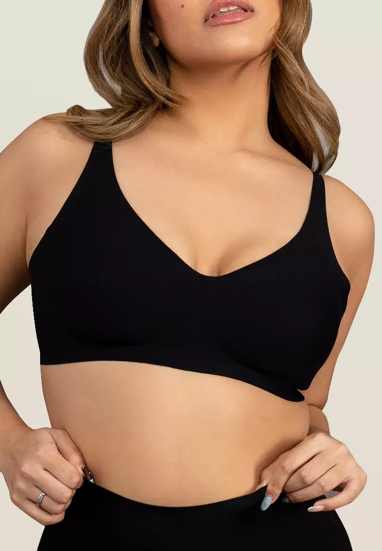 Next to Skin Ladies Seamless Heatpress Comfort Fit Soft Push Up Wireless NonWire Bra Kenzi 1pc (Black)