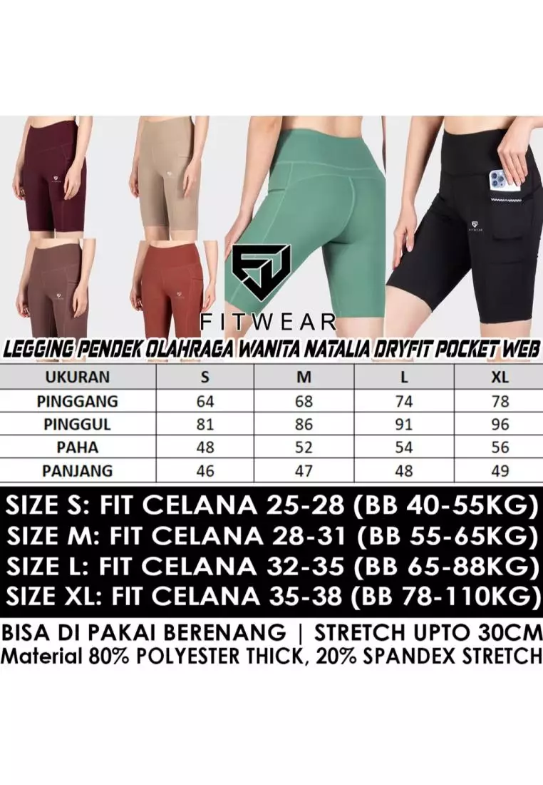 Fitwear - Legging / Celana Pendek Olahraga LESLEY POCKET - BRICK POCKET WEB