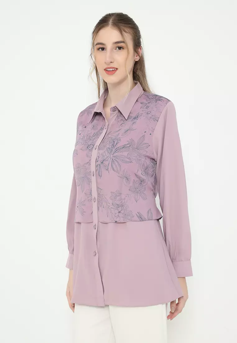 Wispie Shirt Floral Purple By Brilliant Girl Warna UNGU