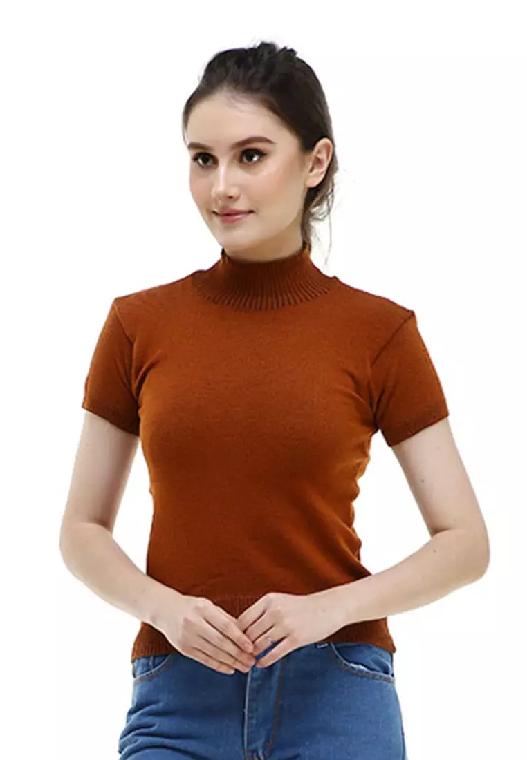 Earl Tshirt Lengan Pendek Turtleneck Design Simple Atasan Wanita - Bata