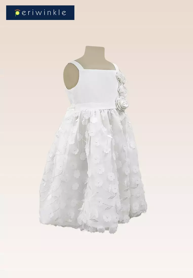 Gretel Girls Ivory Party Dress With Bubble Skirt In Floral Applique Fabric