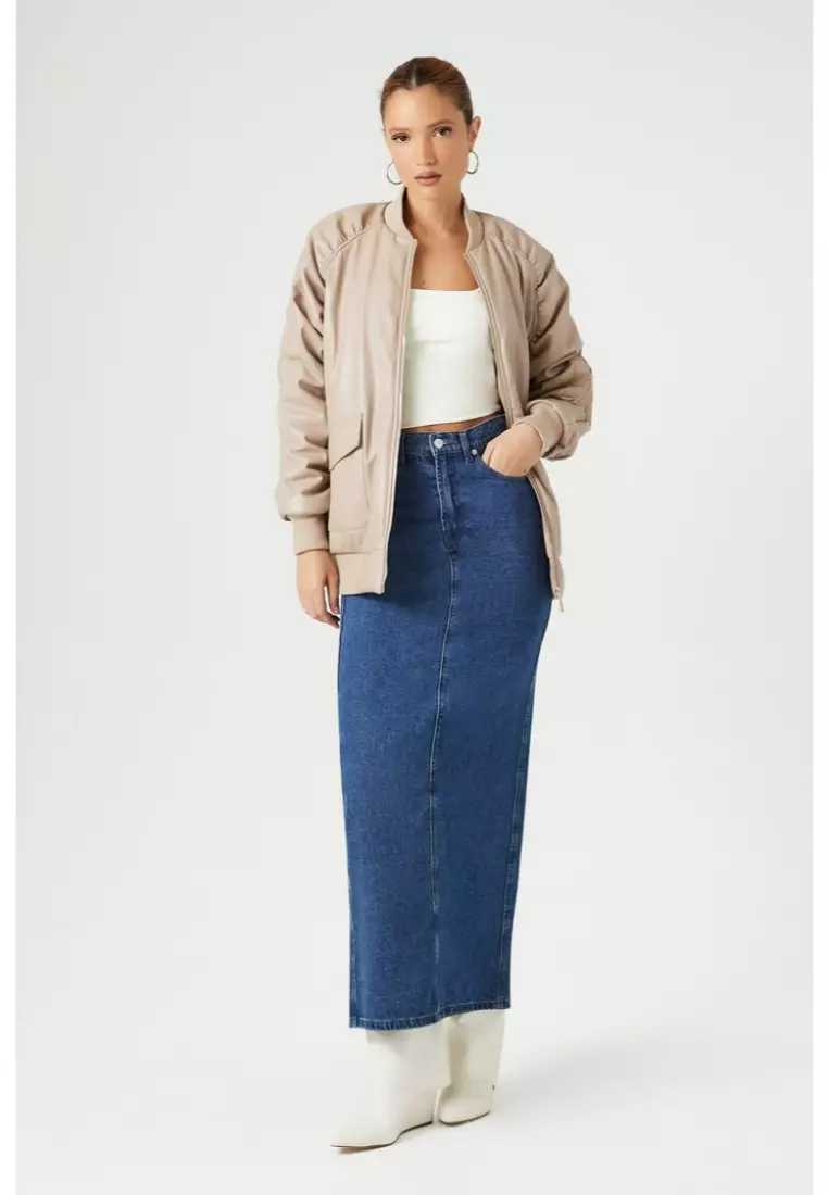 Buy FOREVER 21 Faux Leather Ruched Bomber Jacket 2024 Online
