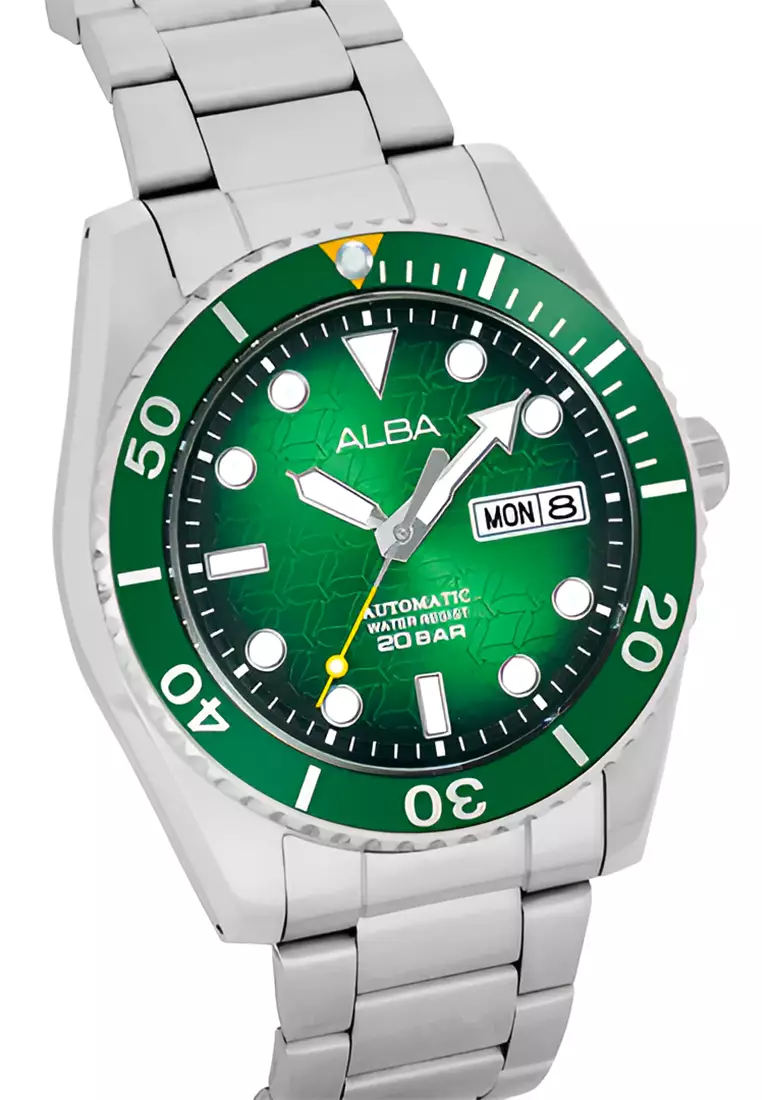Alba AL4437X1 - Jam Tangan Automatic Pria - Silver Green - Stainless Steel