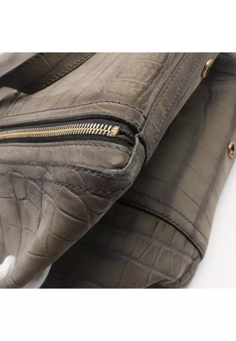 YSL Yves Saint Laurent Downtown Tote Bag Crocodile Embossed Gold Hardware  Zipper