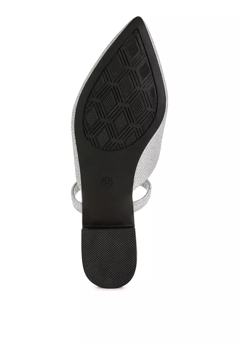 Glitter Faux Leather Flat Mules in Silver