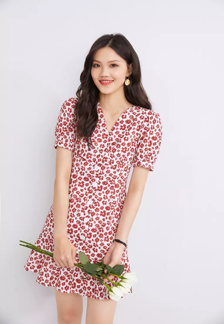 V-Neck Floral Mini Dress
