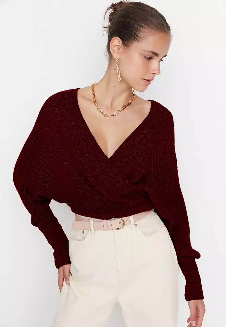 Burgundy Double Breasted Knitwear Sweater