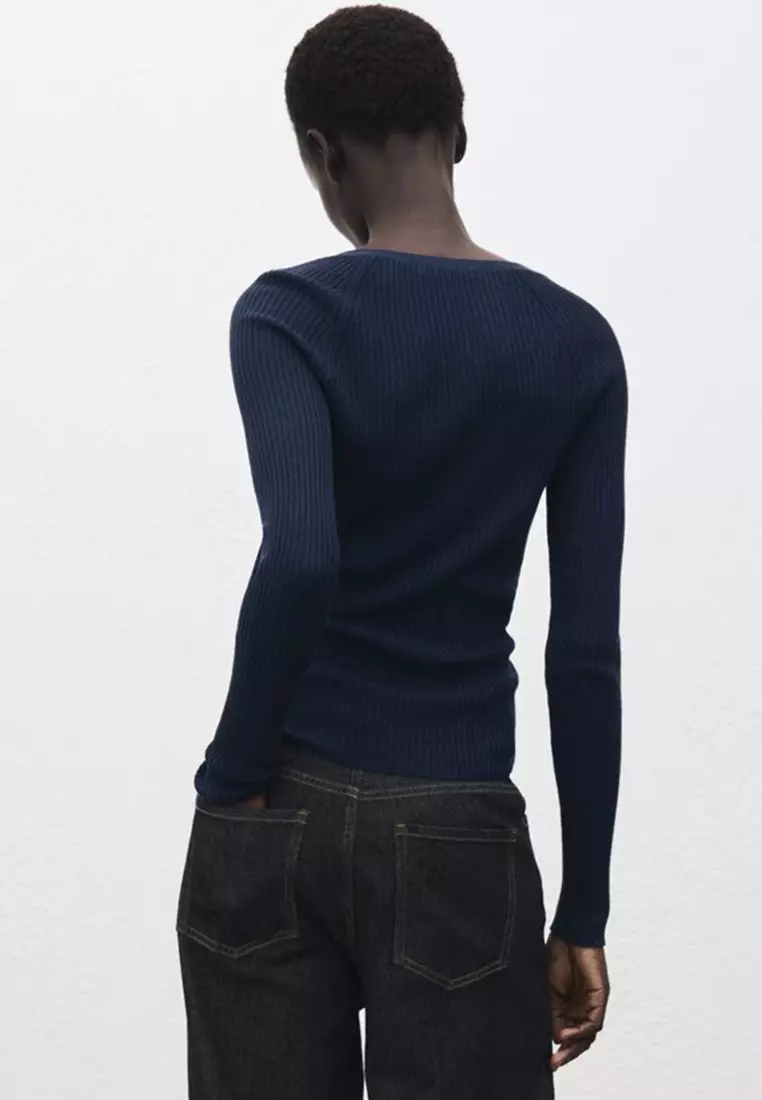 V-Neck Ribbed Knit Sweater