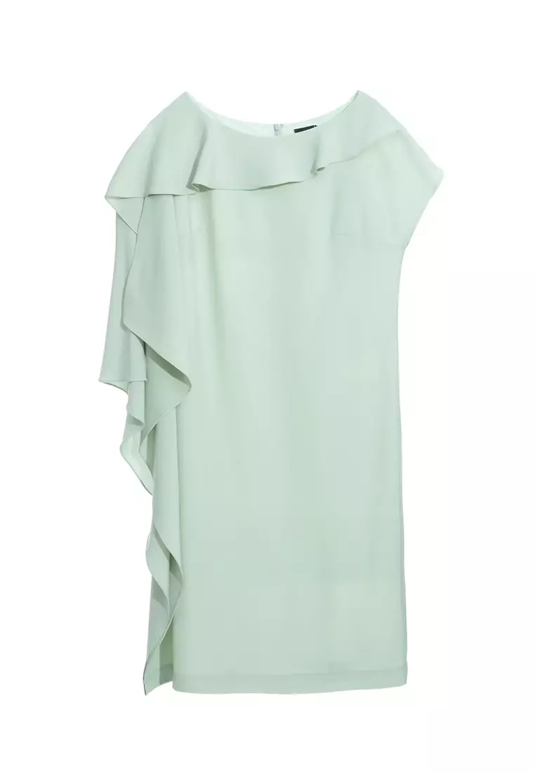 Buy iROO Asymmetric Flounce Collar Shift Dress 2026 Online | ZALORA