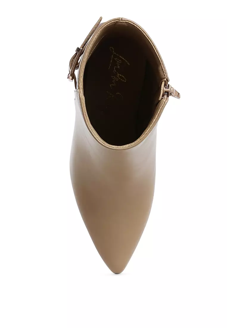 Belt Detail Block Heel Boots in Taupe