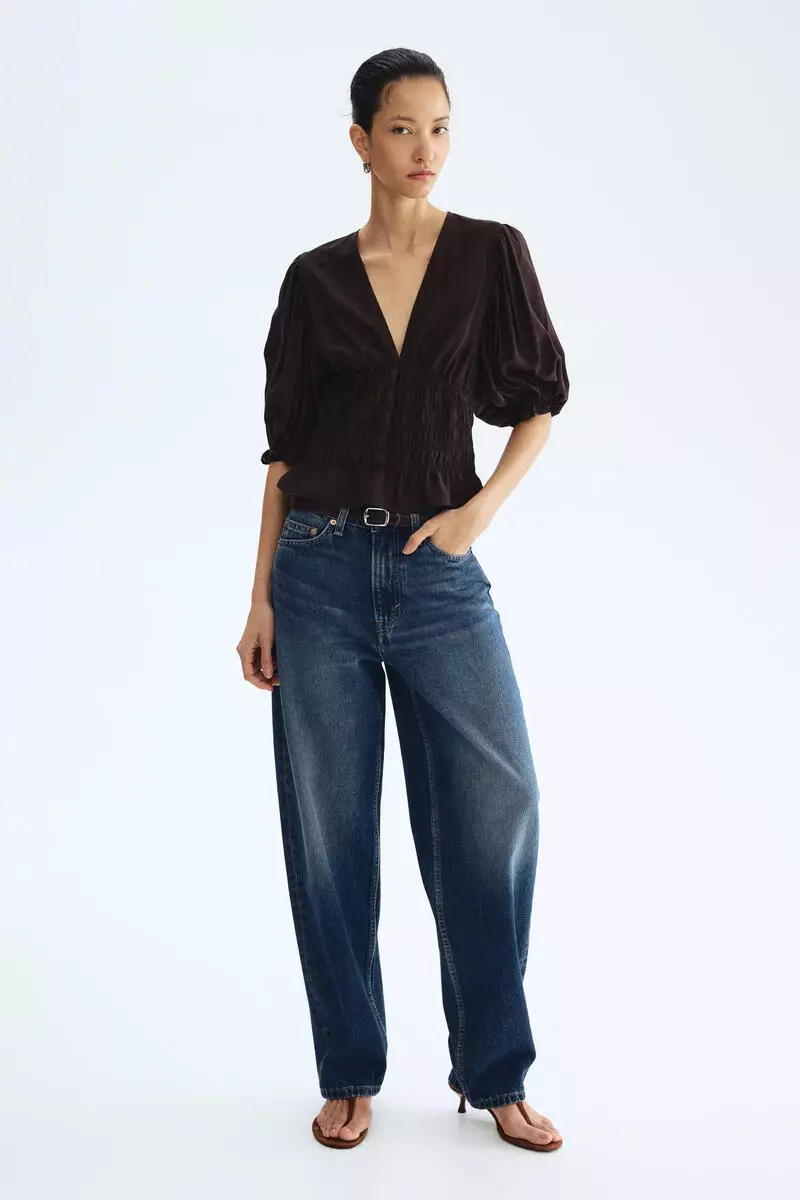 Smocked-waist blouse