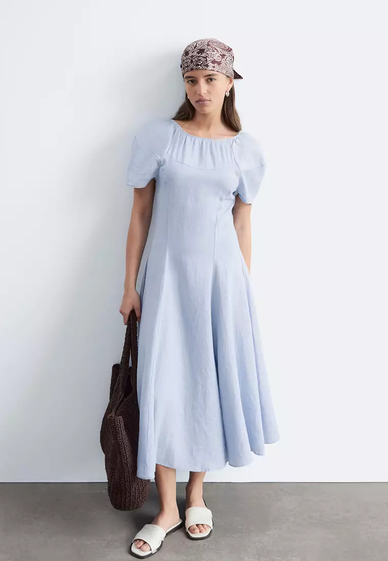 Flared Linen Midi Dress