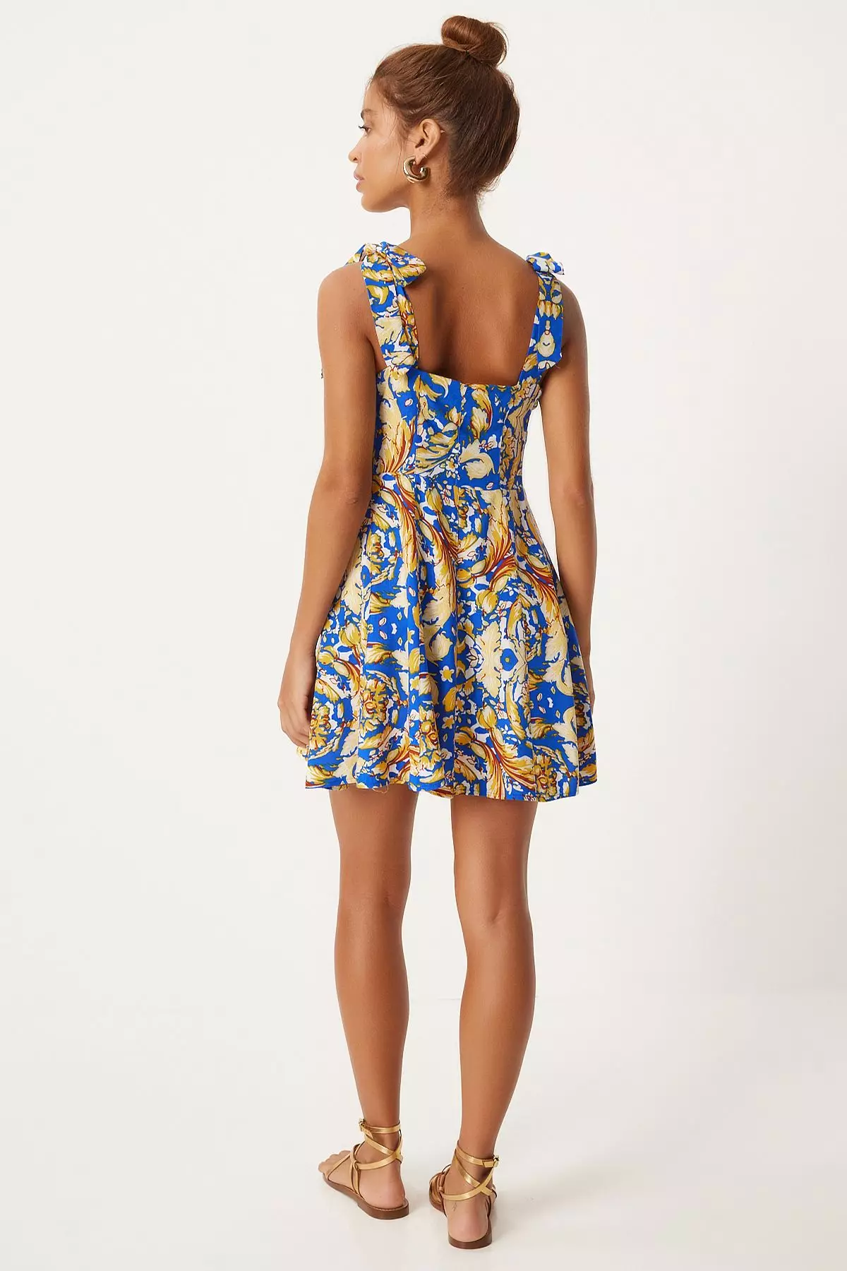 Blue Patterned Mini Hanging Regular Dress