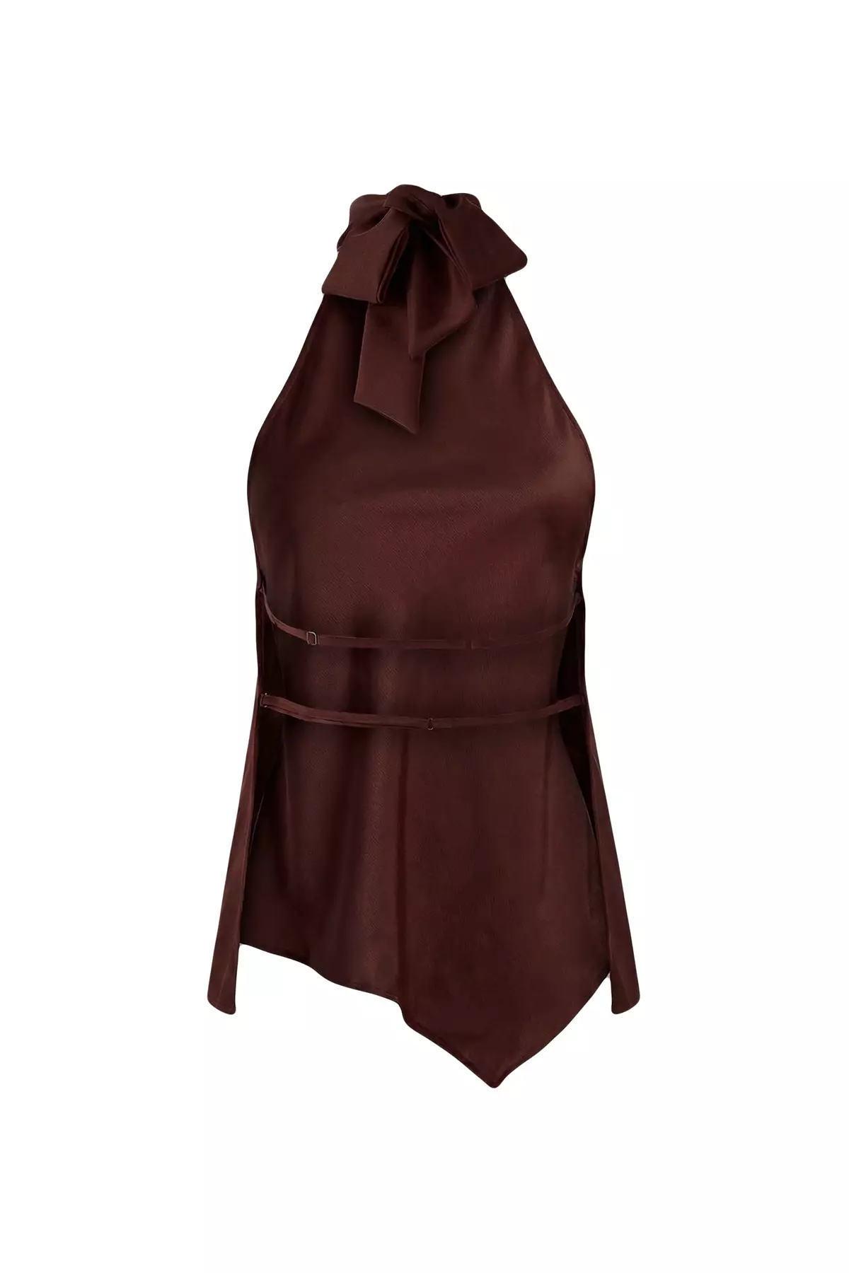 Brown Asymmetric Cut Halter Neck Satin Blouse Tprss26Bz19