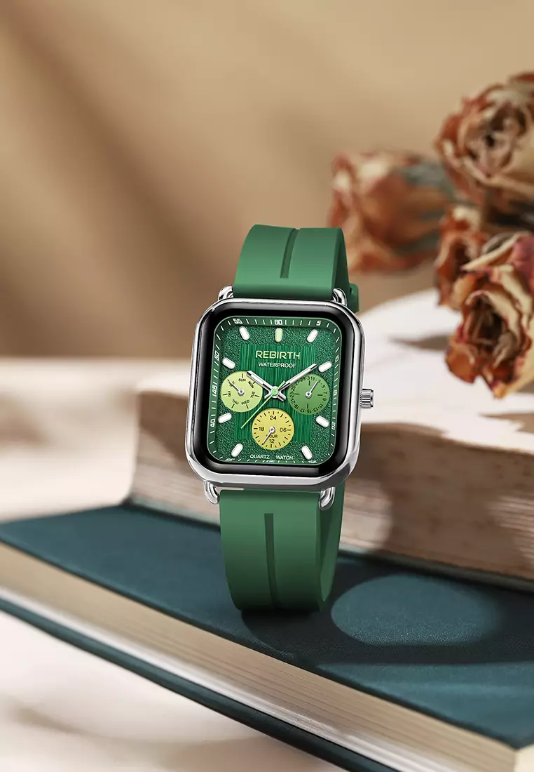 Jam Tangan Wanita Anti Air Korea Elegan Kemewahan Original Tali Silikon Jam Tangan Cewek Original green