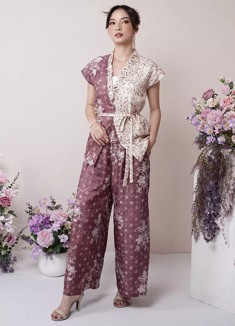 Vest Outer Blouse Atasan Batik Wanita Merona Spesial JFW Collection Akayna Mauve
