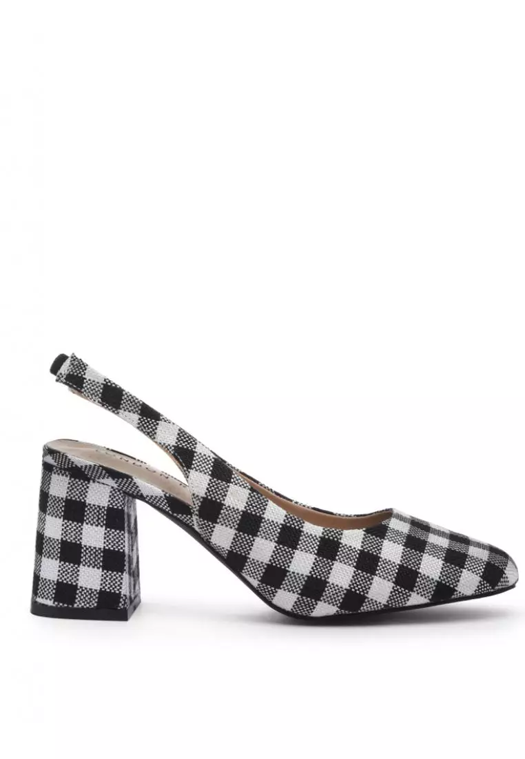 Discount on London Rag  shoes - SKU: Black Gingham Check Heeled Slingback