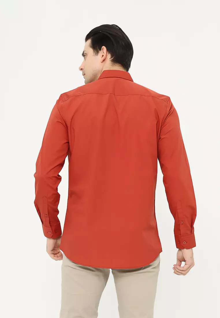 MAGINOT Kemeja Pria Basic Polos Panjang TERRACOTTA