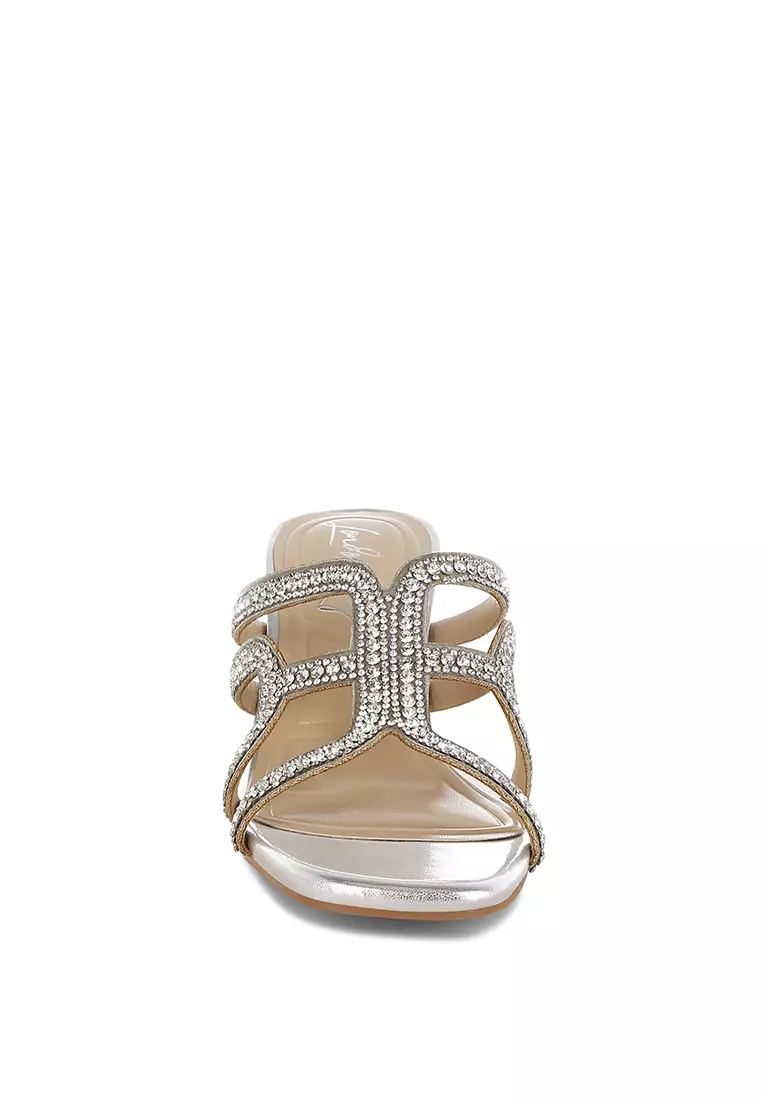 Metallic Rhinestone Clear Wedge Sandals In Silver