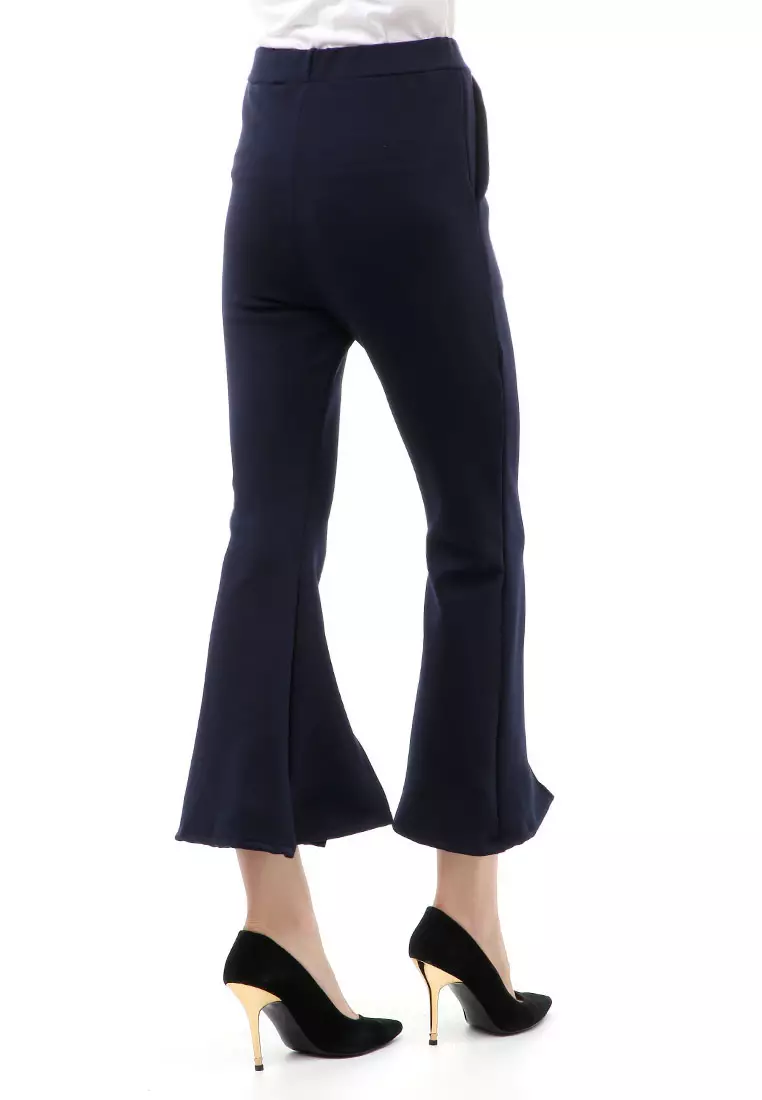 Jourel Long Pants Celana Panjang Casual Wanita Cutbray Split Comportable Material Scuba ORIGINAL - Navy