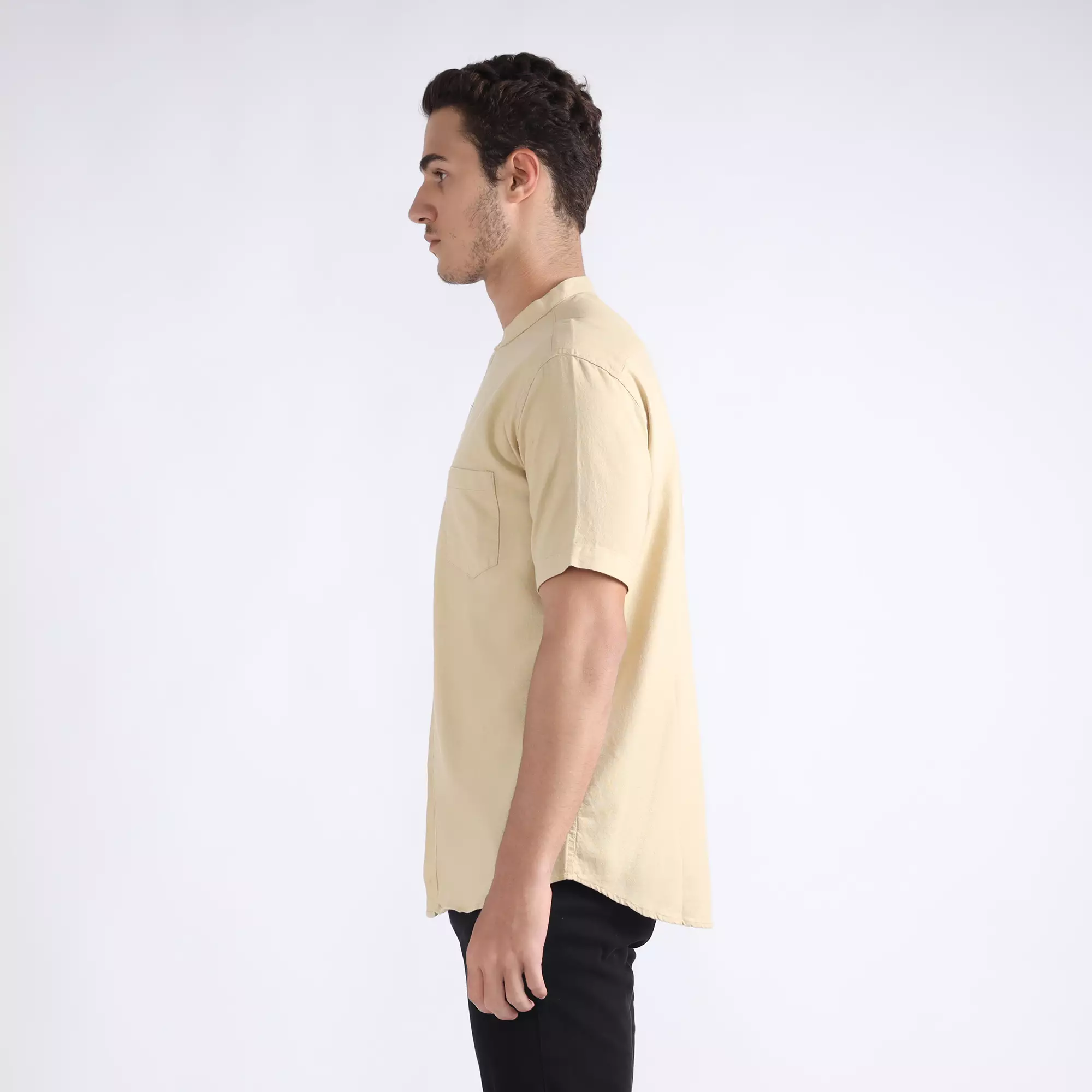 LARUSSO Dawn of Time - Kemeja Koko Collin Rami Lengan Pendek - Khaki