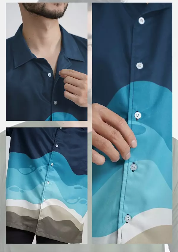 Tiento Kemeja Pakaian Pria Baju Kasual Atasan Lengan Pendek Motif Nature Skala