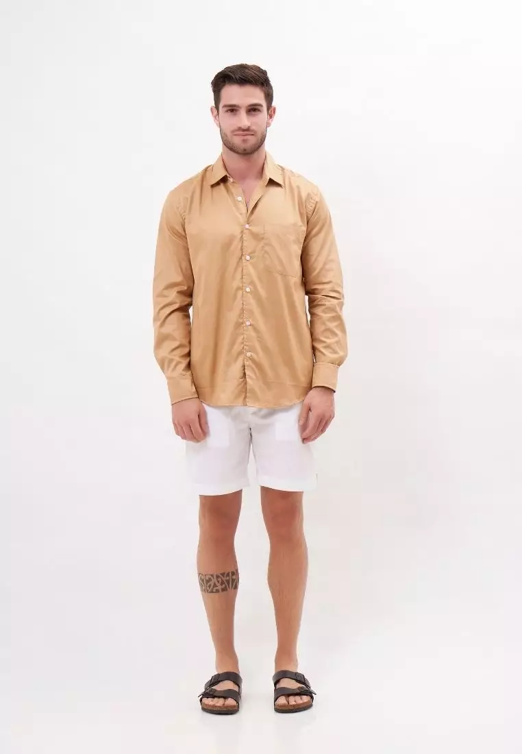 Palma Kemeja Panjang Pria Katun Organik Mocca | Organic Cotton Long Sleeves Shirt Men Mocca