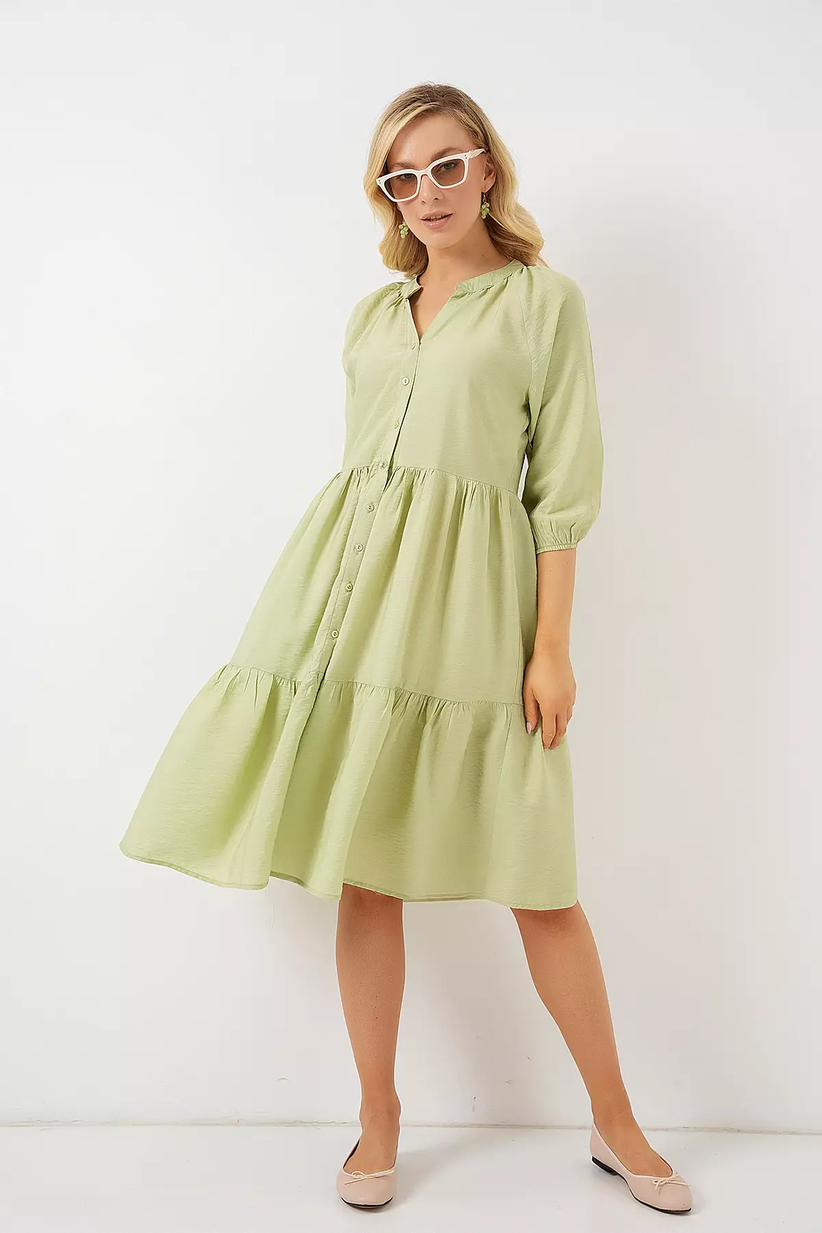 Button 3/4 Sleeve Dress