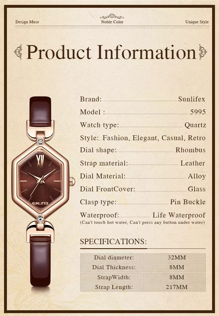 Jam Tangan Wanita Original Anti Air Tali Kulit Square Dial Gaya Korean Jam Tangan Cewek brown