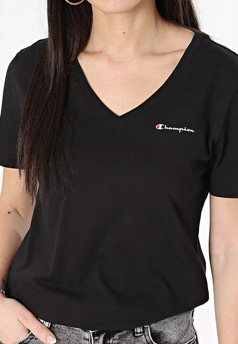 Buy Champion Womens Small Script Brand Logo V-Neck T-Shirt 2025